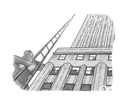 Giant Gorilla Climbs with a Ladder.
