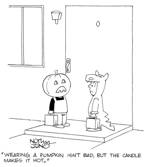 'Wearing a pumpkin isn't bad, but the candle makes it hot.'
