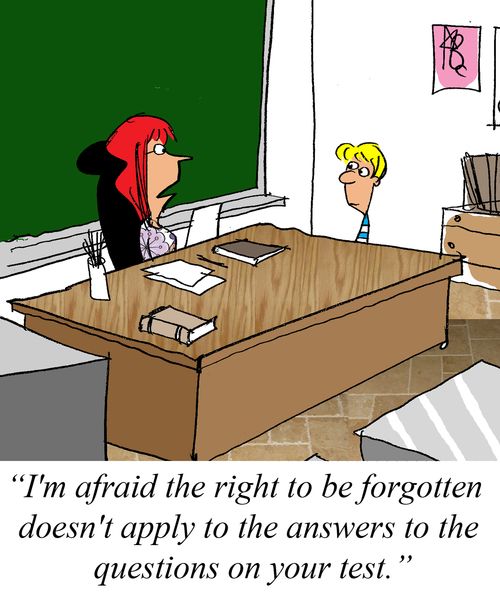 "I'm afraid the right to be forgotten doesn't apply to the answers to the questions on your test."