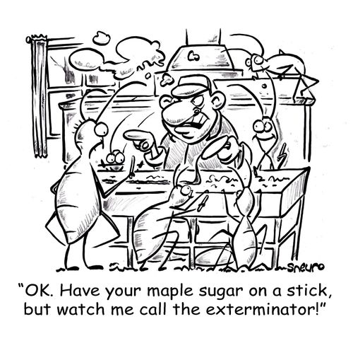 'Ok. Have your maple sugar on a stick, but watch me call the exterminator!'
