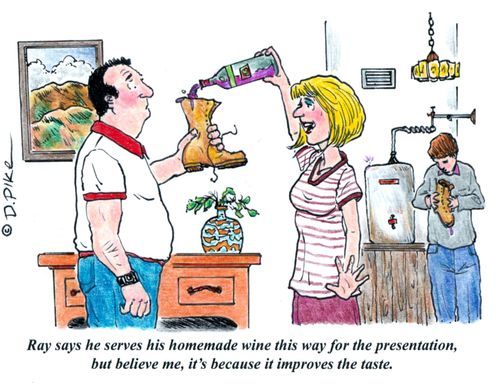 "Ray says he serves his homemade wine this way for the presentation, but believe me, it's because it improves the taste."
