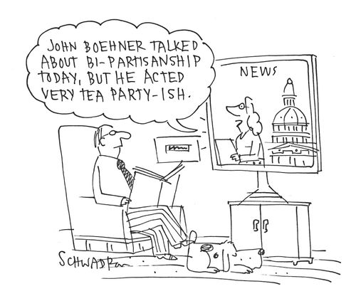 'John Boehner talked about bi-partisanship today, but he acted very tea partyish.'