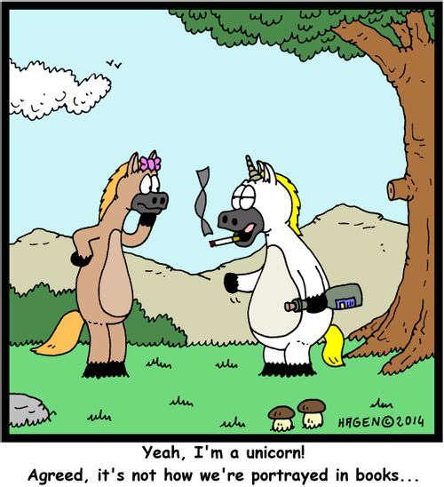 'Yeah, I'm a unicorn! Agreed, it's not how we're portrayed in books...'
