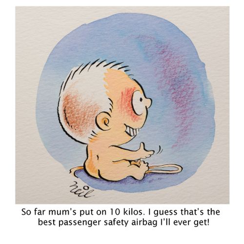 "So far mum's put on 10 kilos. I guess that's the best passenger safety airbag I'll ever get."