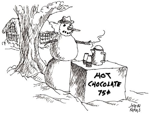 Snowman selling hot chocolate