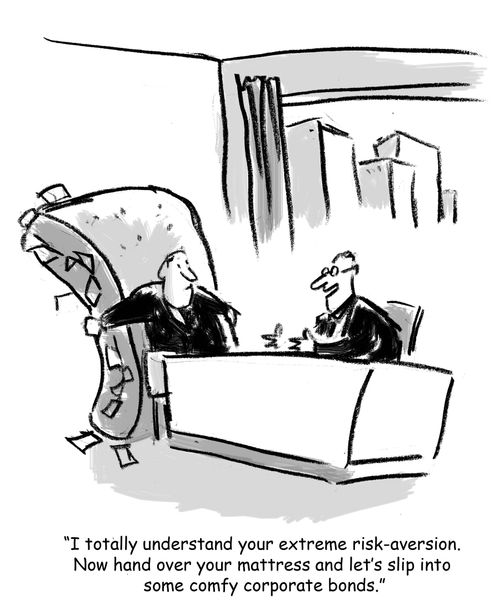 'I totally understand your extreme risk-aversion.  Now hand over your mattress and let's slip into  some comfy corporate bonds.'