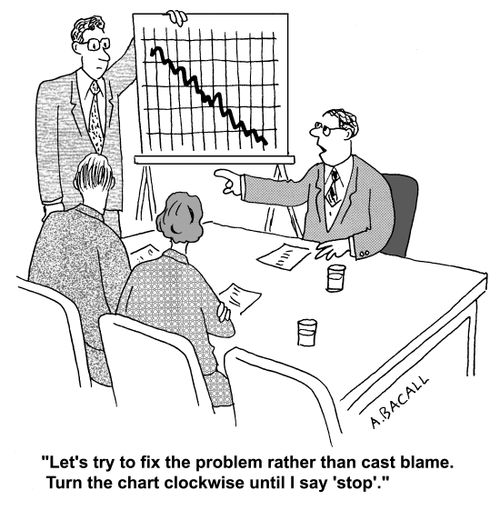 'Let's try to fix the problem rather than cast blame. Turn the chart clockwise until I say 'stop'.'