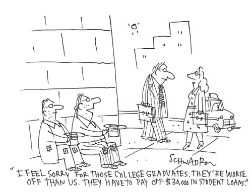 'I feel sorry for those college graduates. They're worse off than us. They have to pay of $30,000 in student loans.'