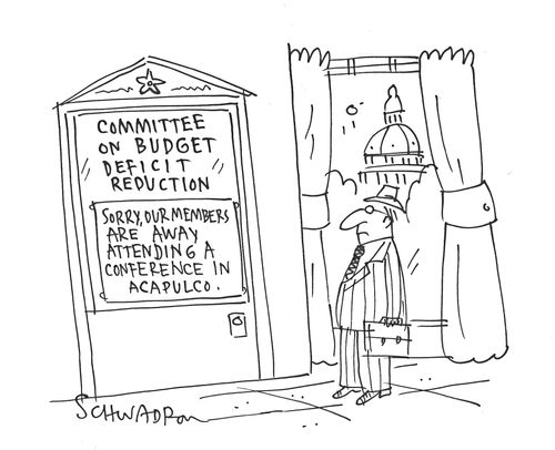 Committee on Budget Deficit Reduction: Sorry, our members are away attending a conference in Acapulco.