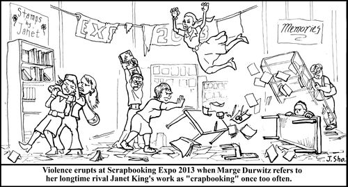Violence erupts at Scrapbooking Expo 20113 when Marge Durwitz refers to her longtime rival Janet King's work as 'crapbooking' once too often.