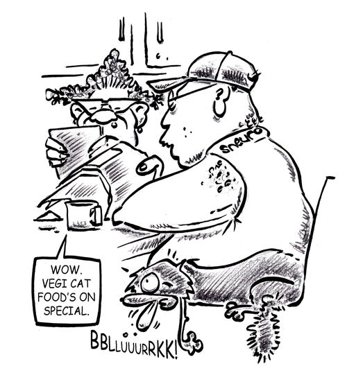 'Wow vegi cat food's on special.'