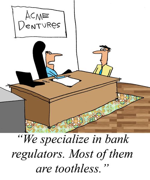 'We specialize in bank regulators. Most of them are toothless."