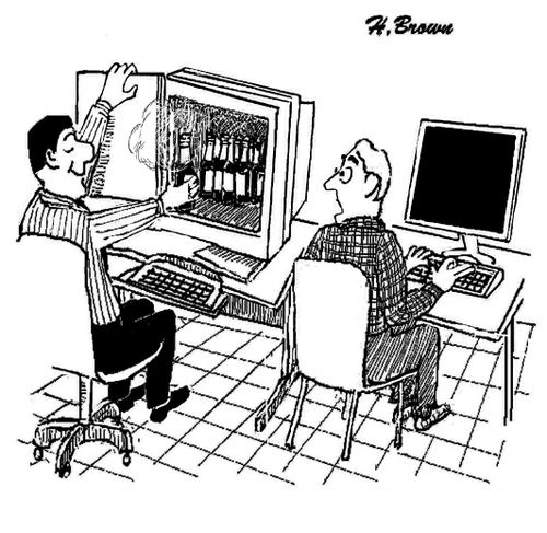Wine stored inside an old fashioned monitor.