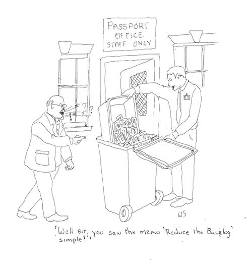 'Well sir, you saw the memo 'Reduce the Backlog' simple!'