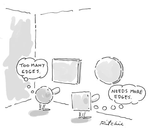 Round character unhappy with square art, square character unhappy with round art.