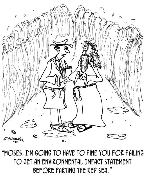 'Moses, I'm going to have to fine you for failing to get an Environmental Impact Statement before parting the Red Sea.'