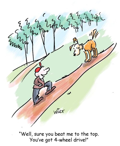 'Well, sure you beat me to the top. You've got 4-wheel drive!'