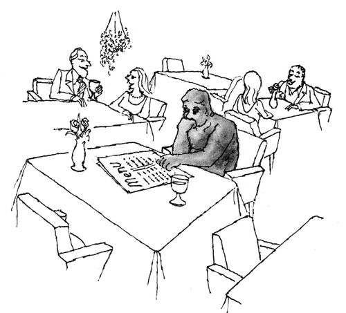 The thinker in a restaurant