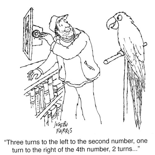 "Three turns to the left to the second number, one turn to the right of the 4th number, 2 turns..."