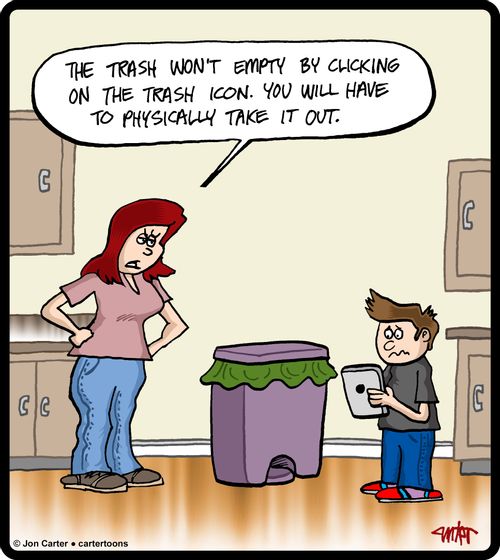 'The trash won't empty by clicking on the trash icon. You will have to physically take it out.'