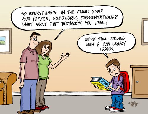 'So everything's in the cloud now? Your papers, homework, presentations? What about that textbook you have?' 