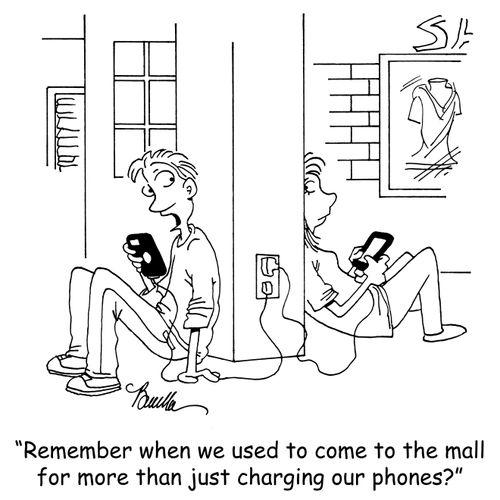 "Remember when we used to come to the mall for more than just charging our phones?"