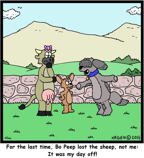 'For the last time, Bo Peep lost the sheep, not me: It was my day off!'