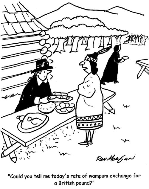 "Could you tell me today's rate of wampum exchange for a British pound?"