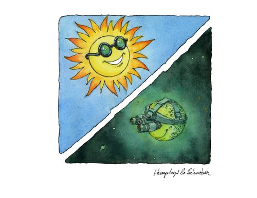 Sun Wearing Sunglasses/Moon Wearing Night Vision Goggles