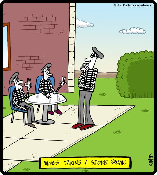 Mimes taking a smoke break.