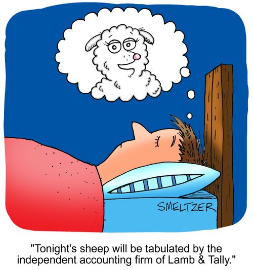 "Tonight's sheep will be tabulated by the independent accounting firm of Lamb & Tally."