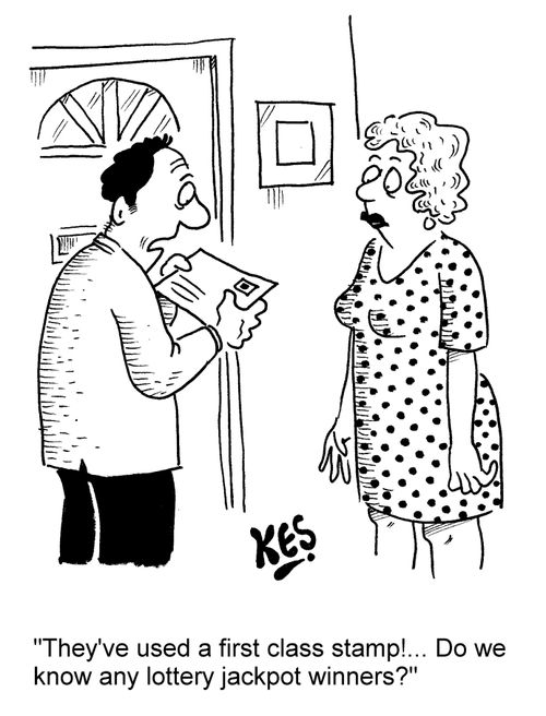 "They've used a first class stamp!... Do we know any lottery jackpot winners?"