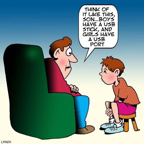 'Think of it like this, son...boys have a USB stick, and girls have USB port.'