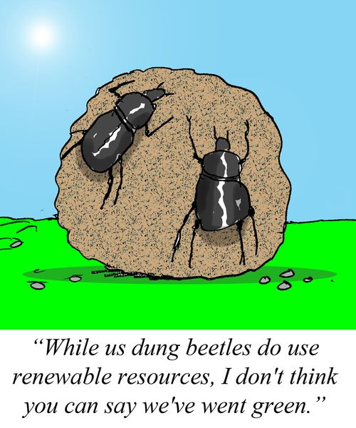 "While us dung beetles do use renewable resources, I don't think you can say we've went green."