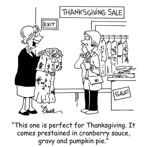 "This one is perfect for Thanksgiving. It comes prestained in cranberry sauce, gravy and pumpkin pie."