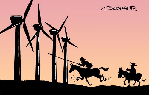 Don Quixote charging a Windmill (colour)