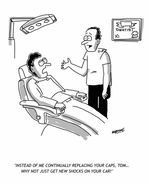 'Instead of me continually replacing your caps, Tom... why not just get new shocks on your car?'