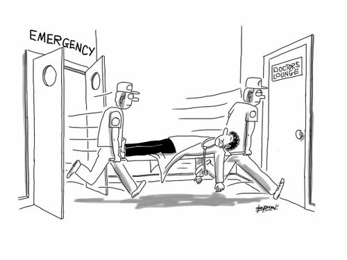Out of Emergency into Doctor's Lounge