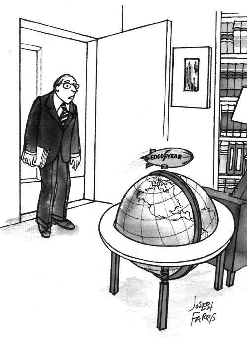 Small dirigible over den earth globe