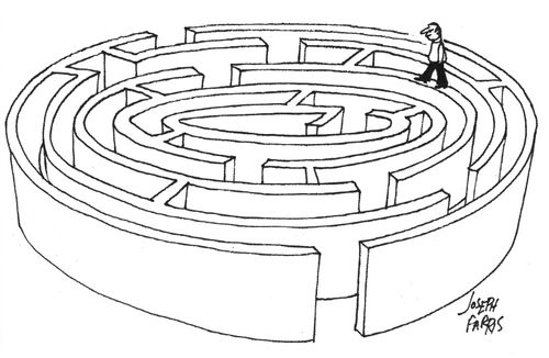 Man Walking on a Maze's Walls.