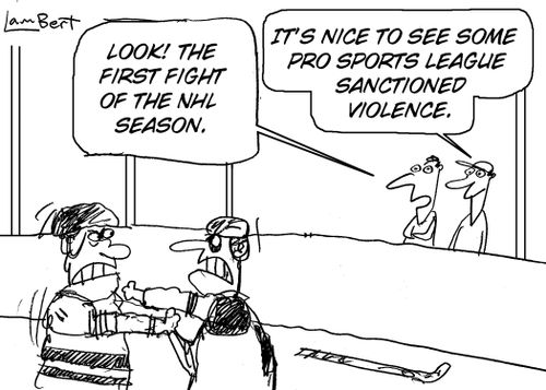 "Look!  The first fight of the NHL season." 