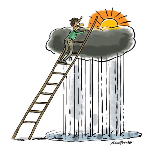 Man climbs ladder to see the sun