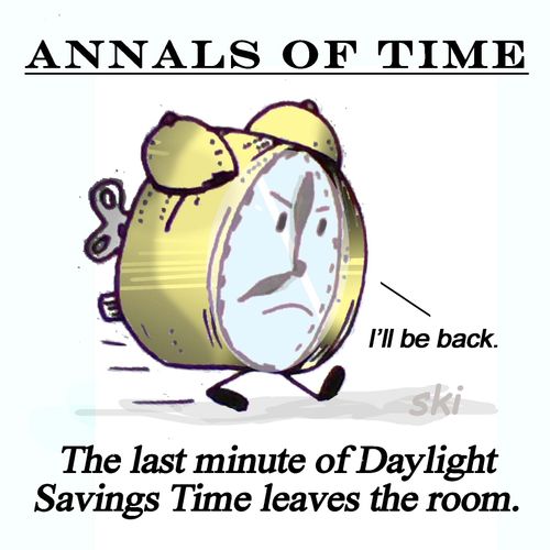 The last minute of Daylight Savings Time leaves the room.