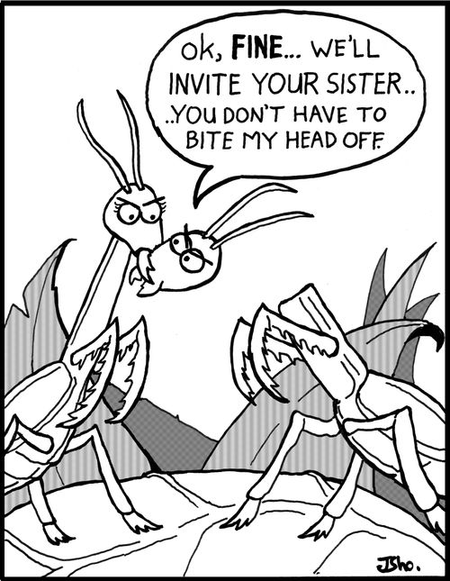 'OK, FINE...we'll invite your sister. You don't have to bite my head off.'