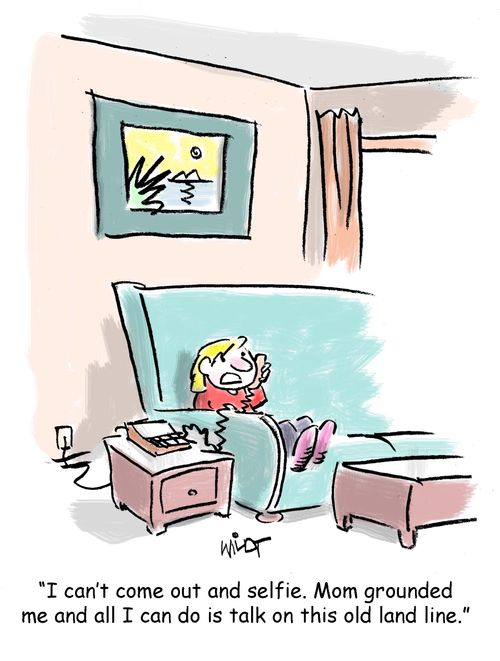 'I can't come out and selfie. Mom grounded me and ll I can do is talk on this old land line.'