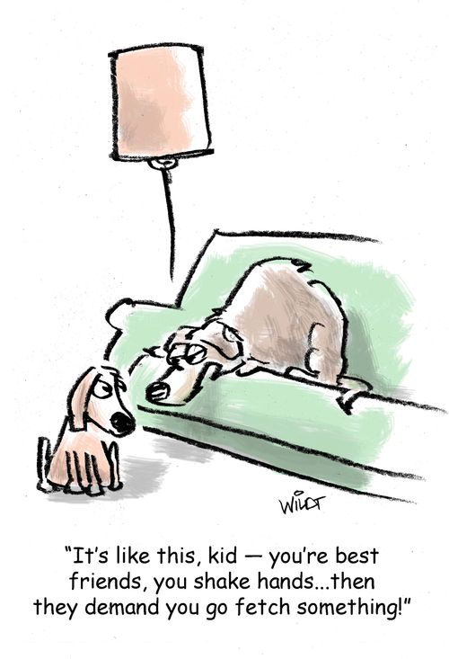 "It's like this, kid - you're best friends, you shake hands...then they demand you go fetch something!'