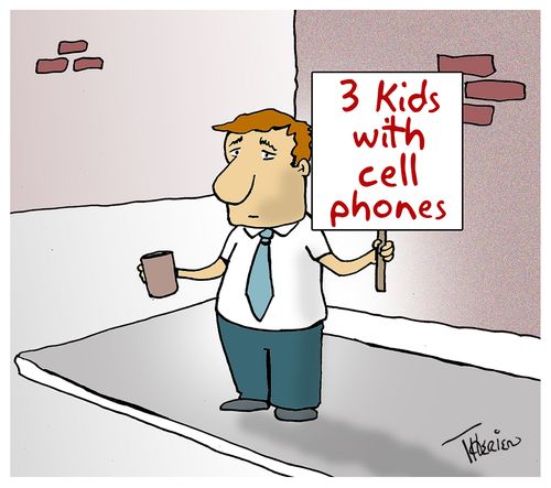 3 kids with cell phones.