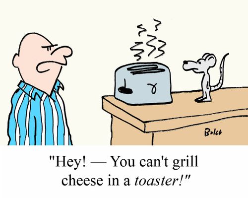 "Hey! - You can't grill cheese in a TOASTER!"