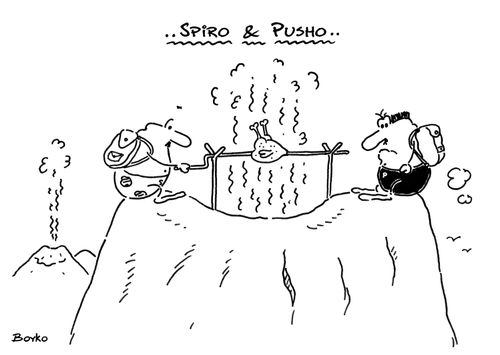 Spiro & Pusho cook a chicken on a volcano