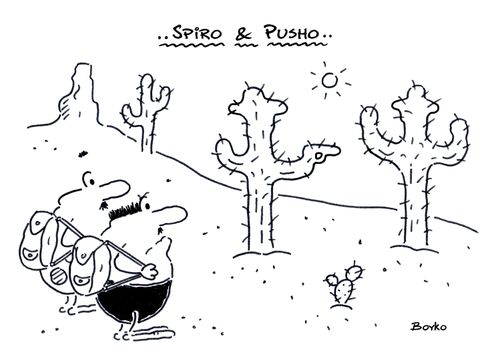 Spiro & Pusho and the cactuses in the desert